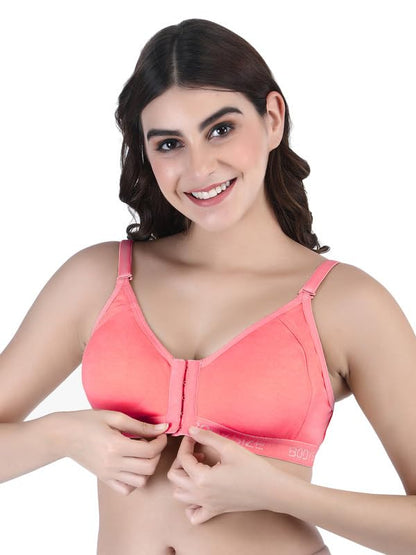 BODYSIZE Women's Non-Padded Non-Wired,Full Coverage,Seamless Front Open Bra with Twin Adjuster (Free Transparent Strap)