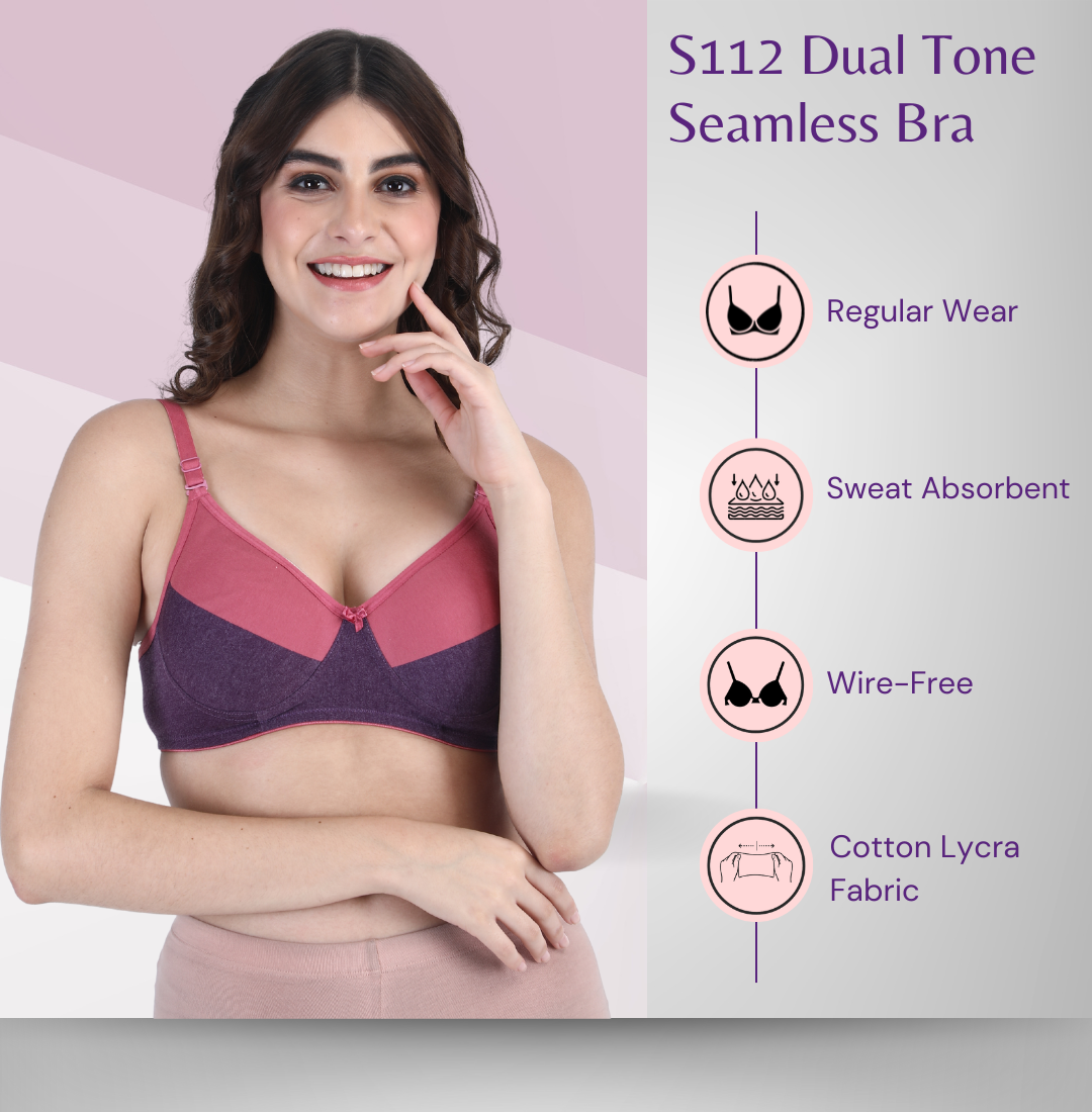 S112 DT Women Cotton Dual Tone Bra (Regular Wear, T-Shirt Bra)